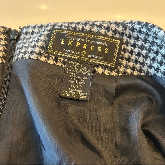 VINTAGE Express Black and White Houndstooth Wool Blend Mini Skirt - Picture 3 of 5